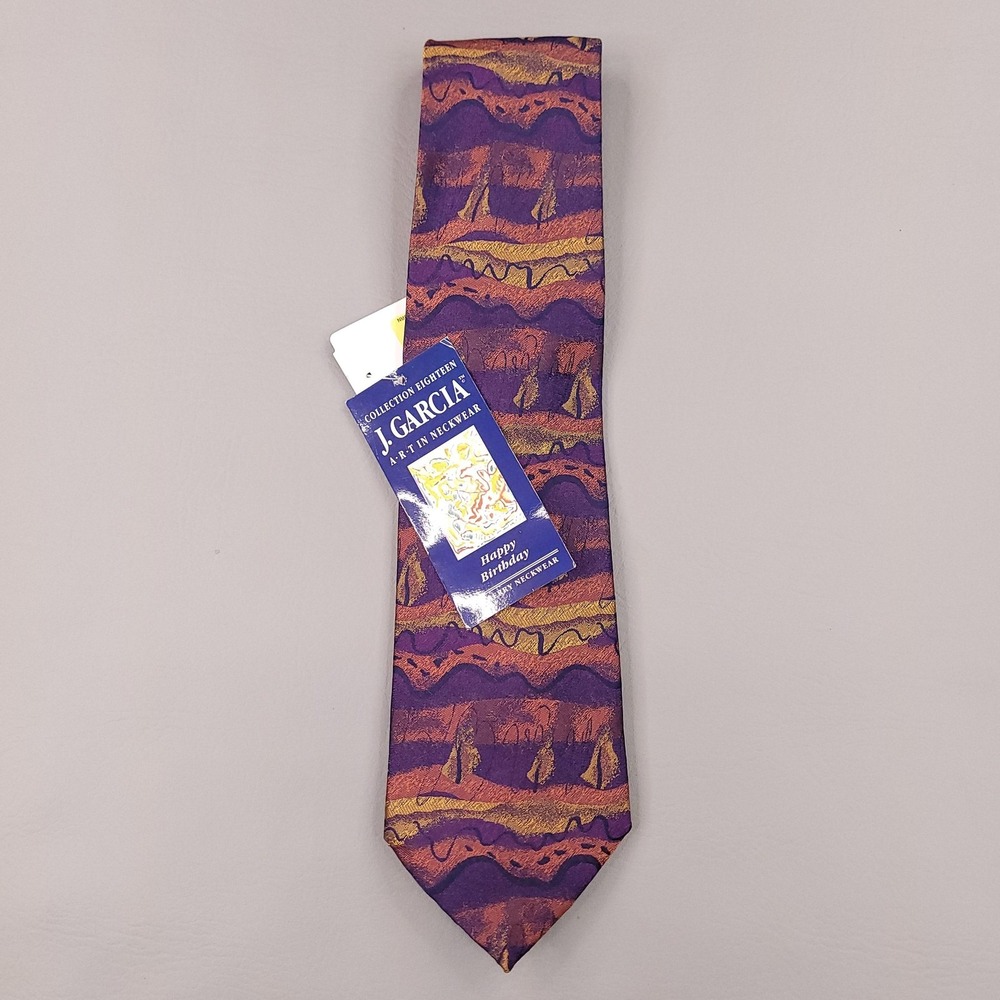 J Garcia Necktie Mens Purple Multi Happy Birthday Collection 18 Silk Abstract